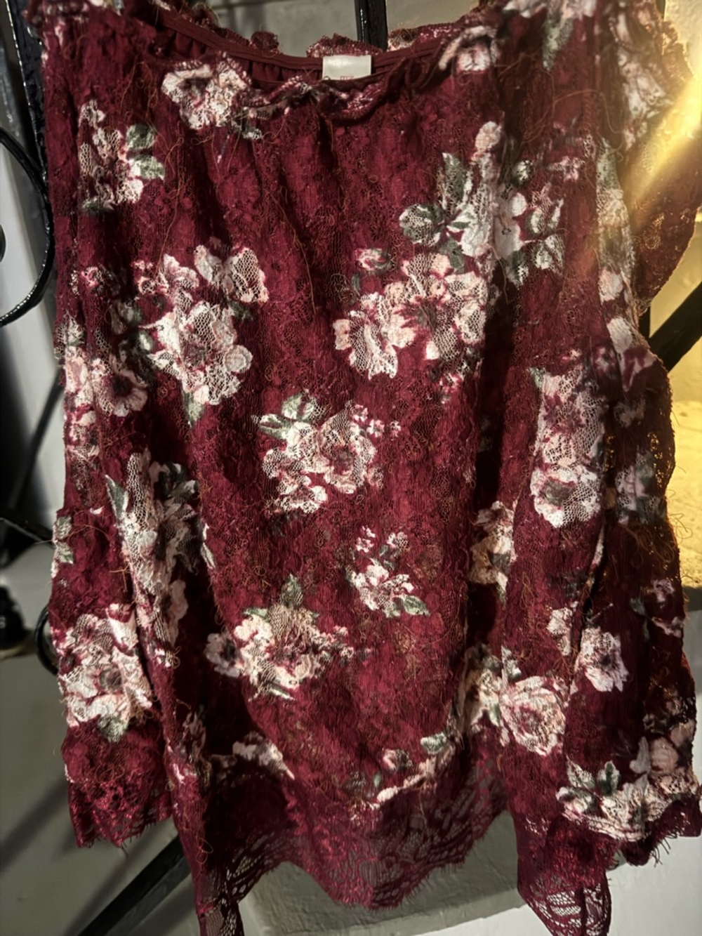 No Boundaries Burgundy Floral Lace Sleeveless Blouse
